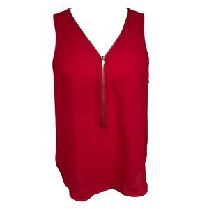 Ambiance Women's Large Dark Red Sleeveless Half Zip Blouse